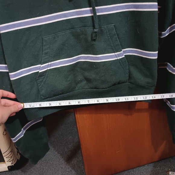 Green, White, Grey Striped Cropped Hoodie - XS - Picture 5 of 5